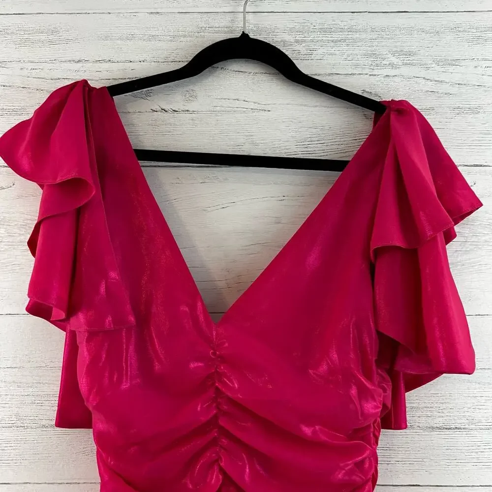 Lovers + Friends Hot Pink Ruffle Bodycon Mini Dress Size XS - Picture 6 of 8